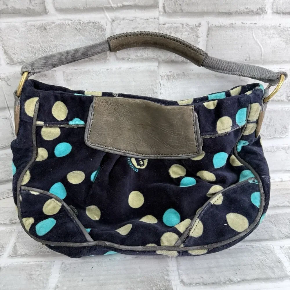 Vintage Juicy Couture Y2K Handbag Green Velour Poka Dot Shoulder Bag Purse
